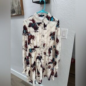 Rodeo Print Button-Up Dress